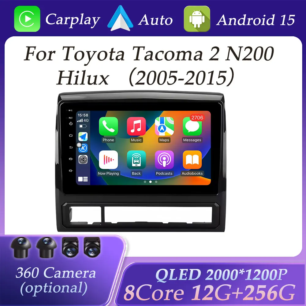 

Экран QLED для Toyota Tacoma 2 N200 Hilux 2005-2015 Разделенный экран CarPlay DSP Стерео Автомобильный радиоприемник Мультимедийный плеер BT GPS Navi