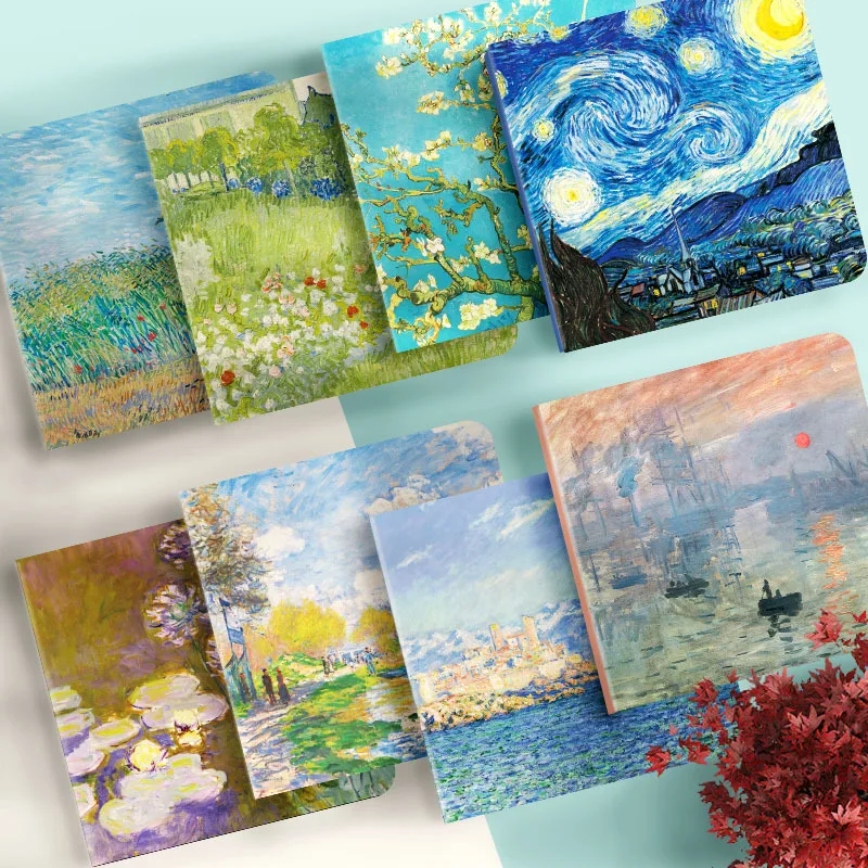 Square Notebook Famous Painting By Monet Van Gogh Blank Inside Journals Diary Planner Office School Supplies Stationery