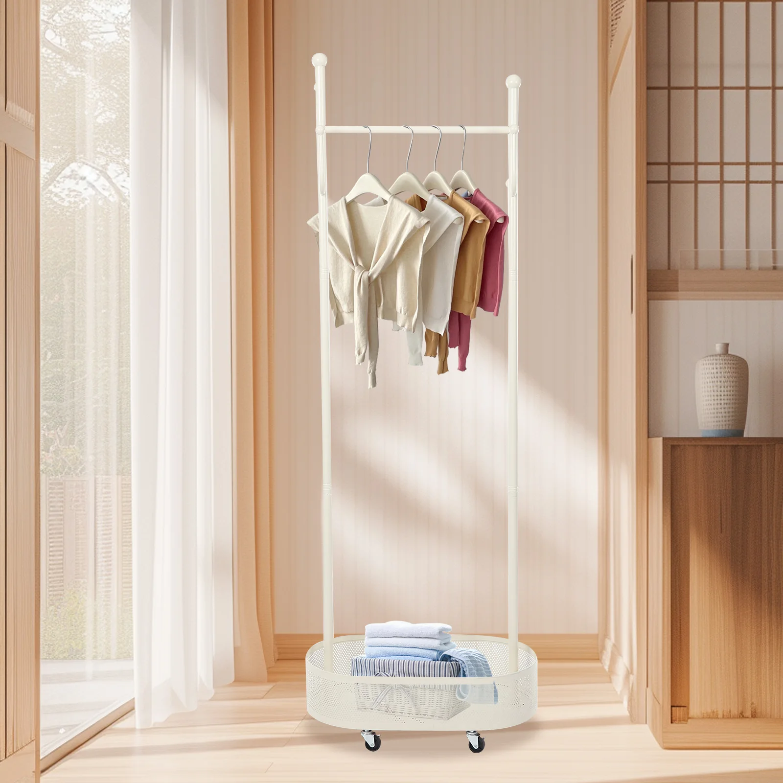 

Вешалка для одежды 23,6*12,6 дюймов, отдельно стоящая полка для одежды с 4 многофункциональными крючками, стеллаж для хранения одежды для спален, офисов