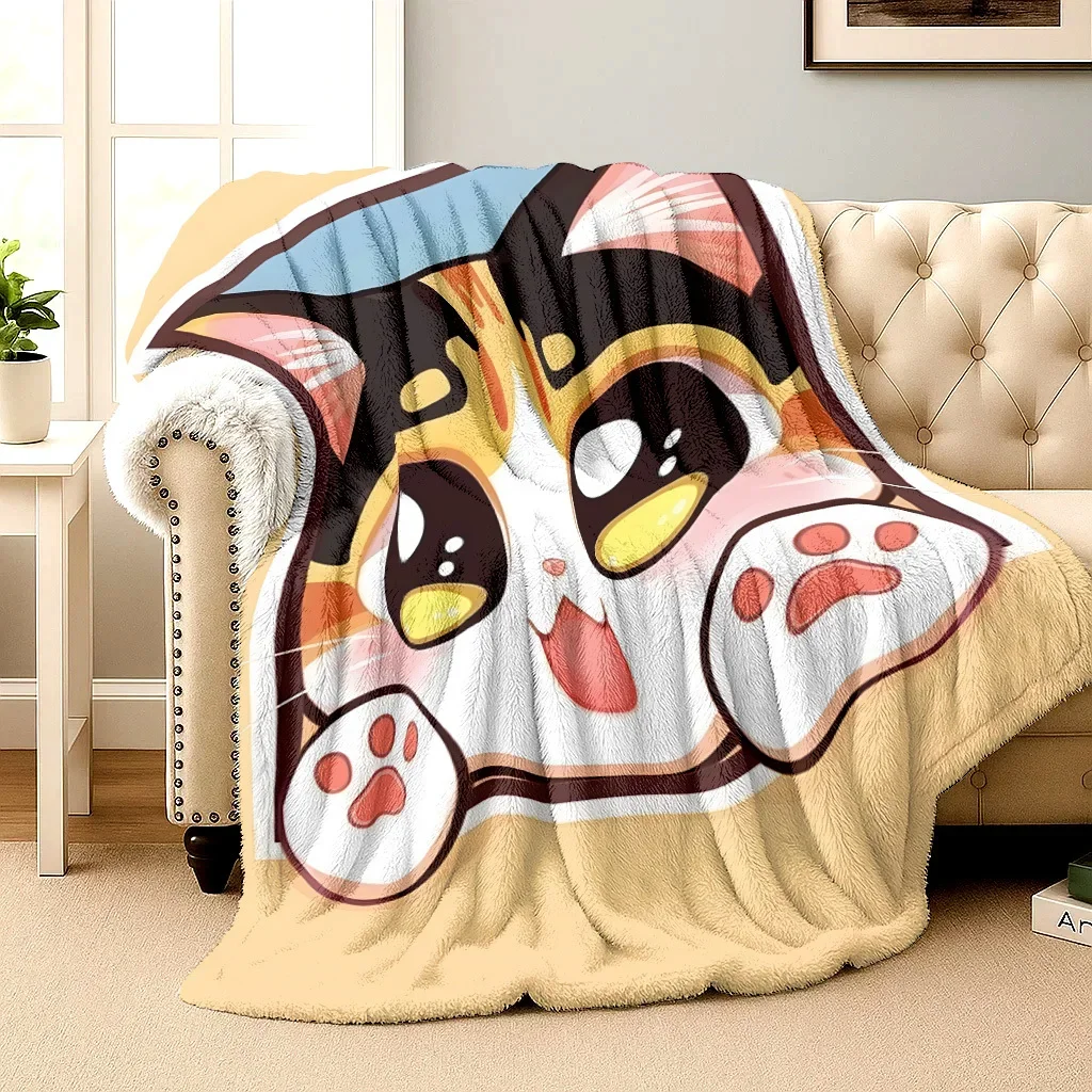 Kawaii Cat Face Plush Blanket Throw Cozy Living Room Decor Cute Novelty Pet Blanket 150x230cm Large Fleece Winter Warmth