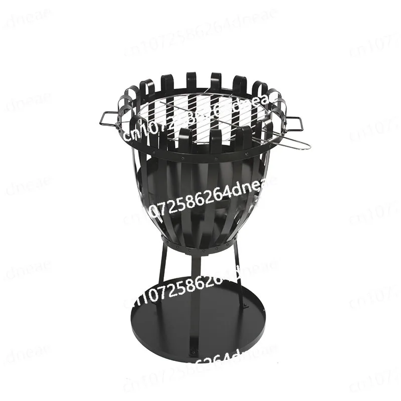 Grill Firepit with BBQ Plate Grill Net Garden Backyard Fire Pit Brazier BBQ Barbecue