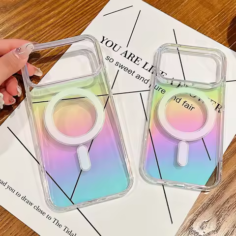 Aurora Transparent For Magsafe Case For iPhone 17 Air 16 15 14 13 12 11 Pro Max Plus SE4 16e Mini X XS XR 8 Offcial Magnet Cover