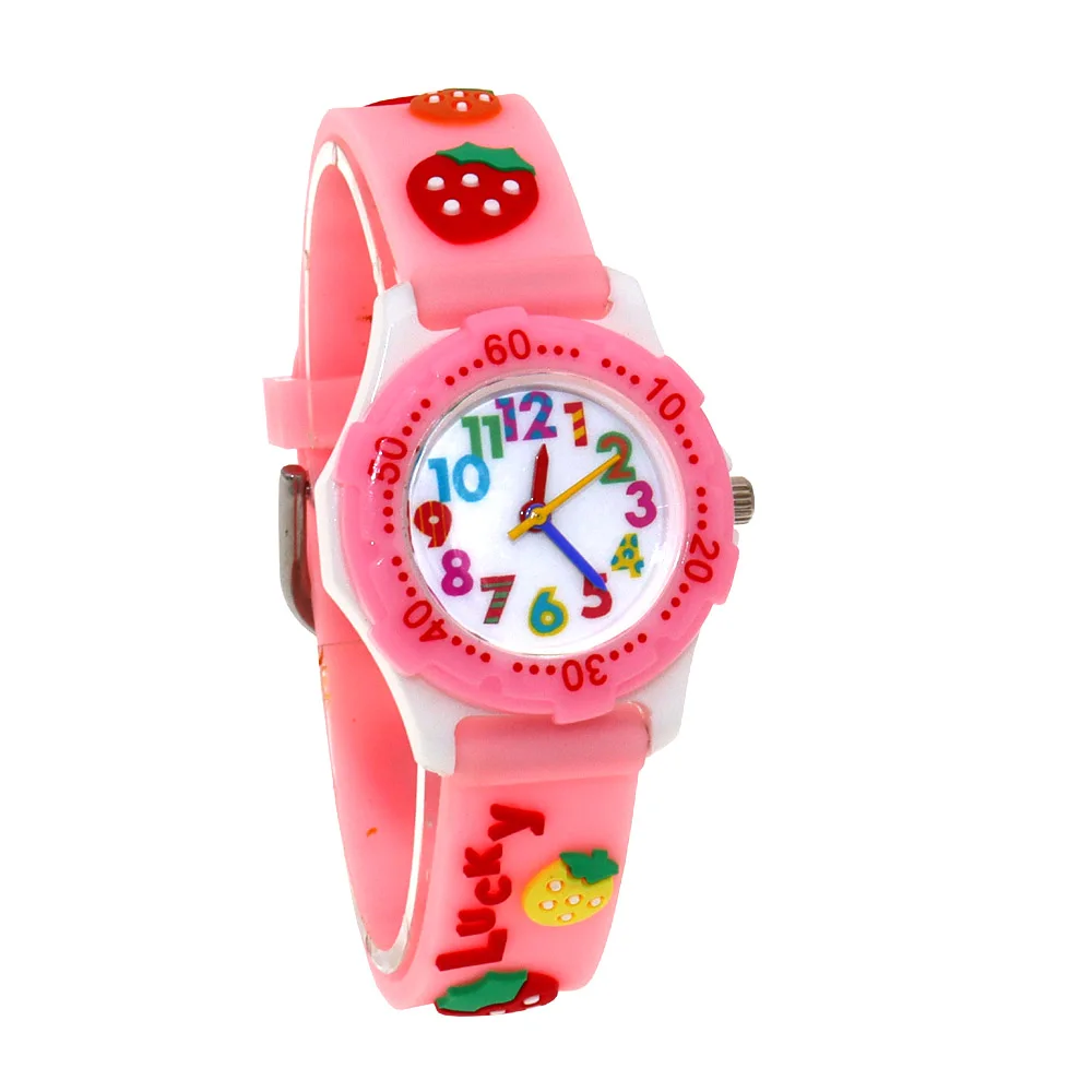 Desenhos animados Relógios Coloridos Crianças Meninos Meninas Assista Crianças Relógios Meninos Digital Watch Quartz Relógio De Pulso Strawberry Silicone Strap