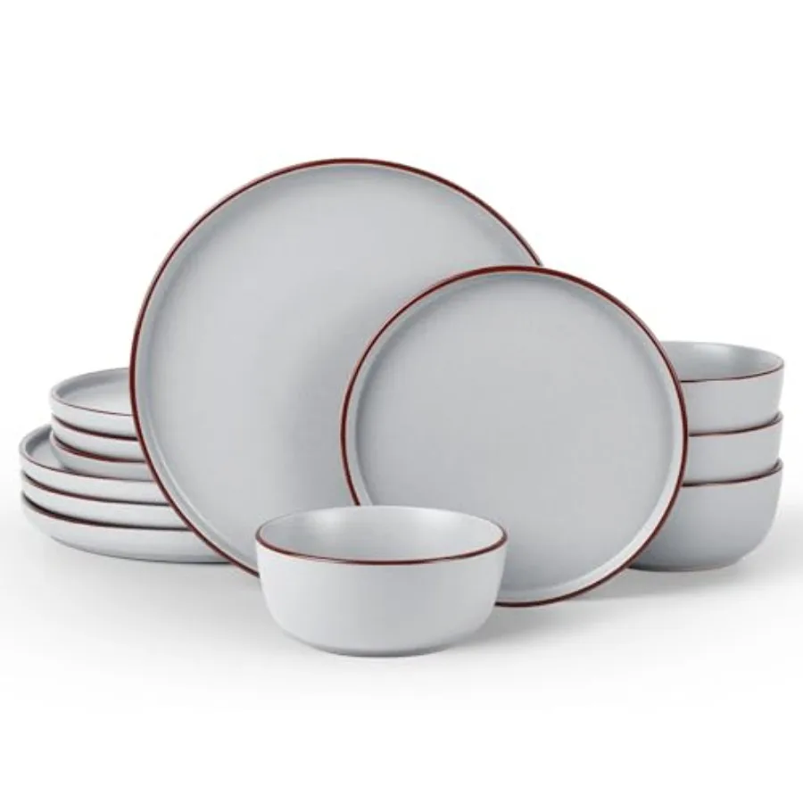 

Наборы тарелок и мисок Mercury, 12 предметов, каменные наборы столовой посуды, набор посуды для 4 микроволновых печей и посудомоечной машины, светло-серый