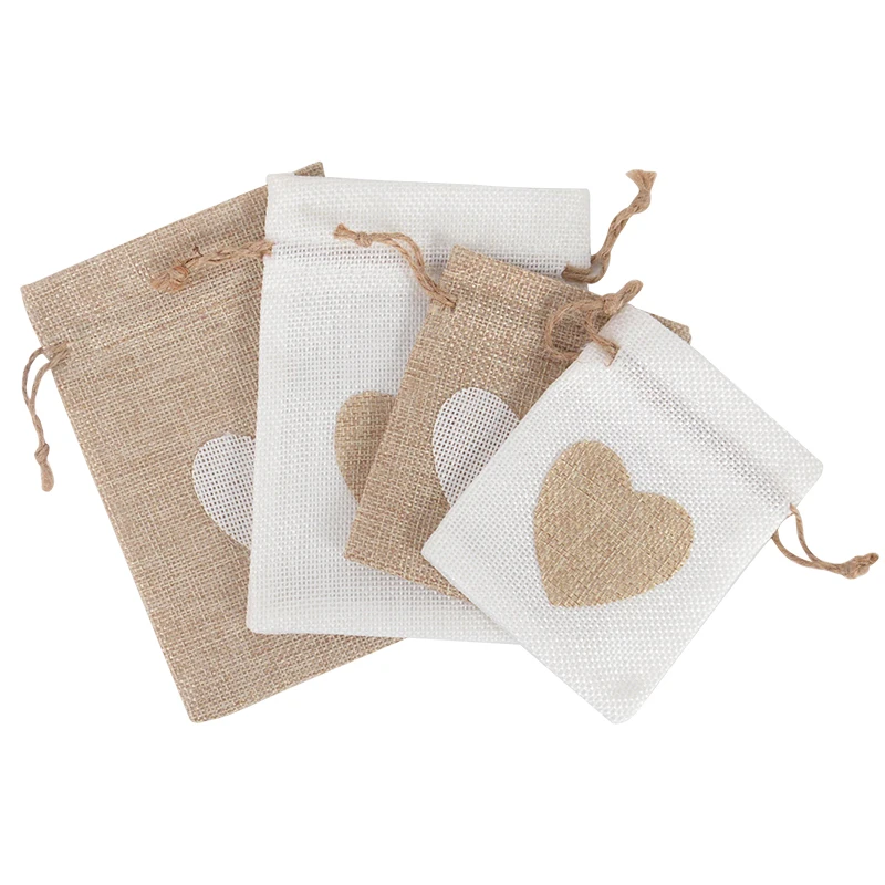 

10pcs Natural Linen Drawstring Bags Heart Shape Burlap Packaging Gifts Bag Birthday Christmas Wedding Favor Bags Jewelry Pouch