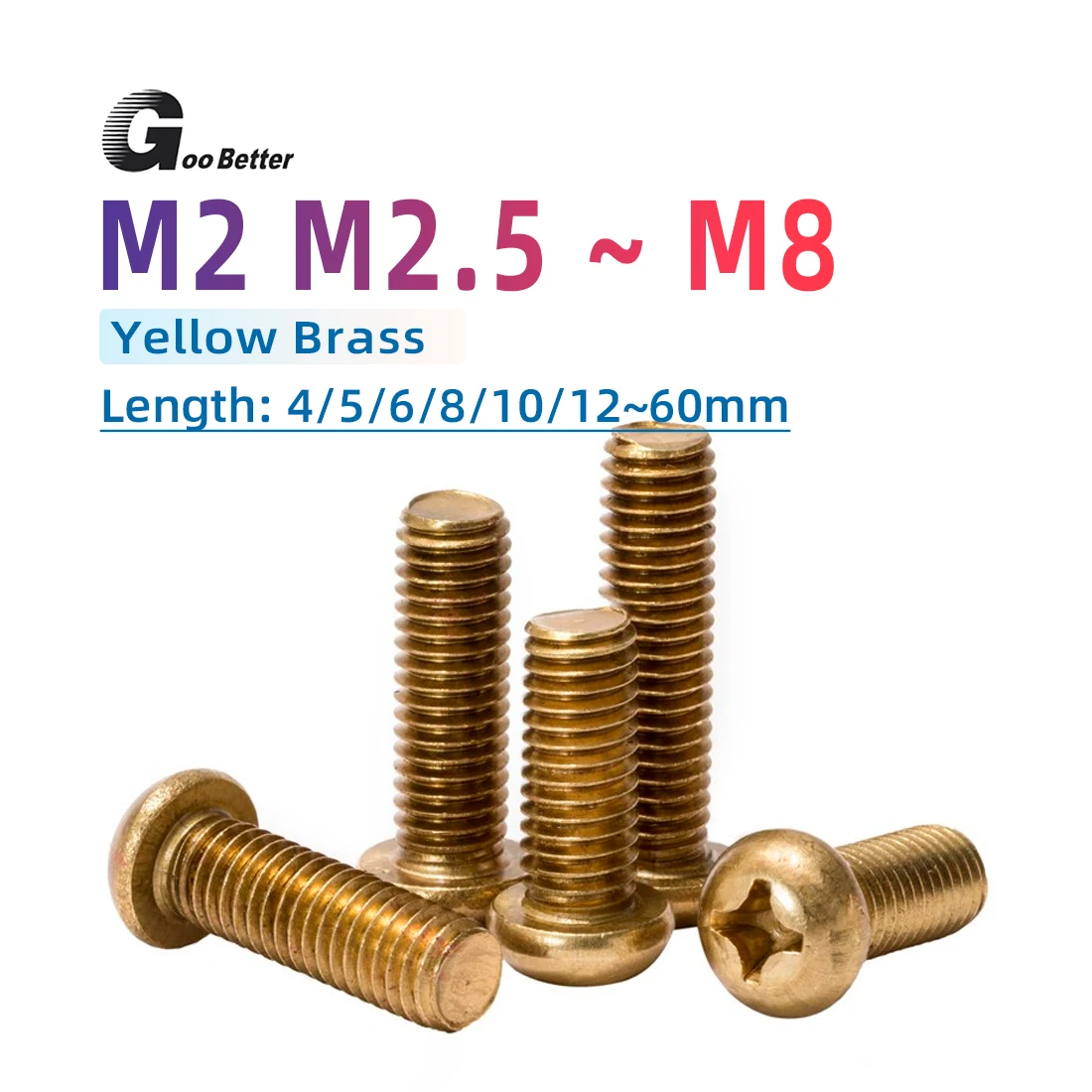 

20/50pcs Cross Pan Head Coppers Solids Brass Machine Screws M2 M2.5 M3 M4 M5 M6 M8 Machine Pan Head Brass Screws