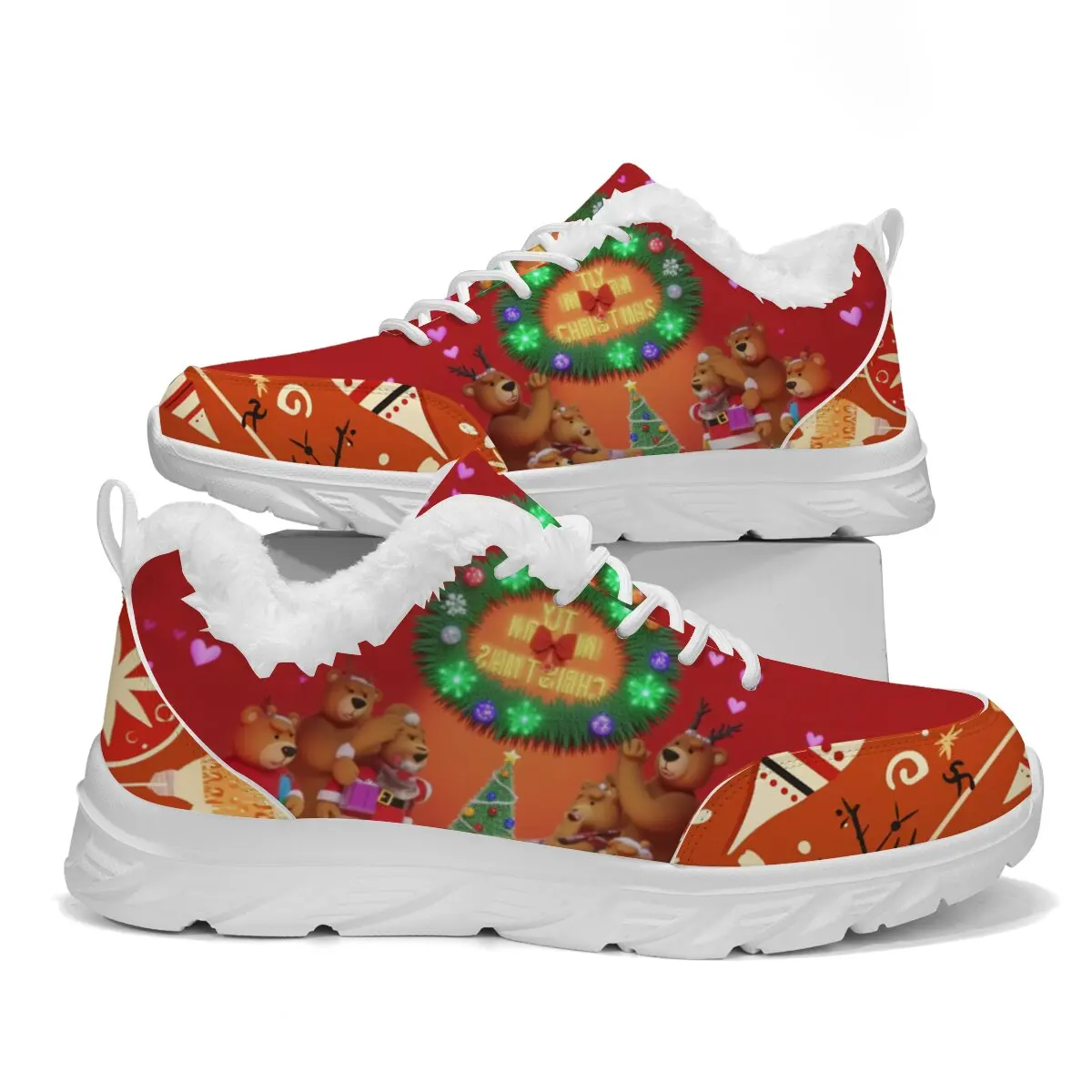 

Унисекс, повседневная спортивная обувь большого размера с рождественским мультяшным узором на шнуровке и вырезом на мягкой подошве, на плоской подошве