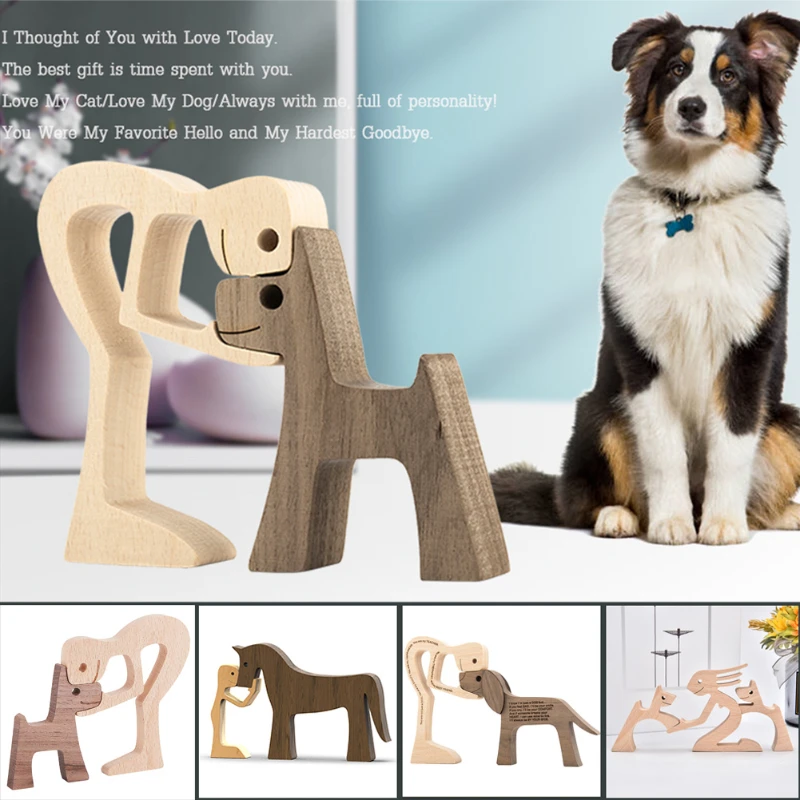 Family Puppy Wooden Ornaments Figurine DIY Paint Girl With Dog Christmas Decoration Craft Carving Models Art Craft Wood Toys