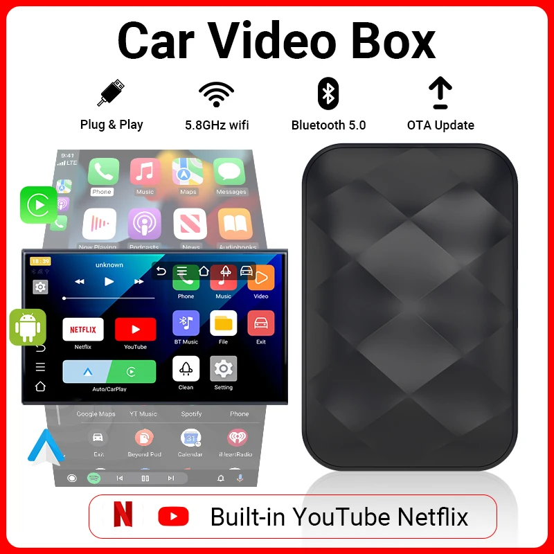 Android 14 CarPlay Smart Ai Box Android Wireless CarPlay Android Auto Adapter For Netflix For YouTube Car Intelligent Systems