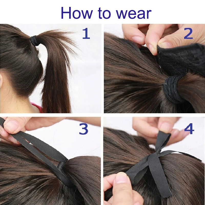 85 cm synthetischer, langer, lockiger, verworrener, lockiger Pferdeschwanz mit Kordelzug, Clip-in-Haarverlängerung, schwarzbraunes Haarteil für Frauen