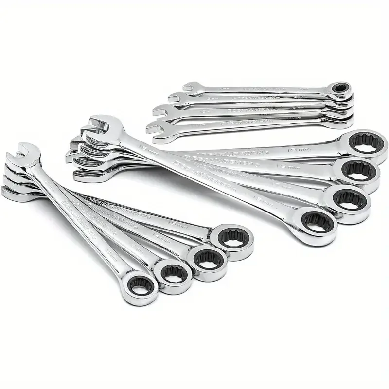 16pcs Scratch Head Ratchet Wrench Set, Combination End Wrench Kit, Chrome Vanadium Steel Hand Tool Socket Key Ratchet Wrench Set