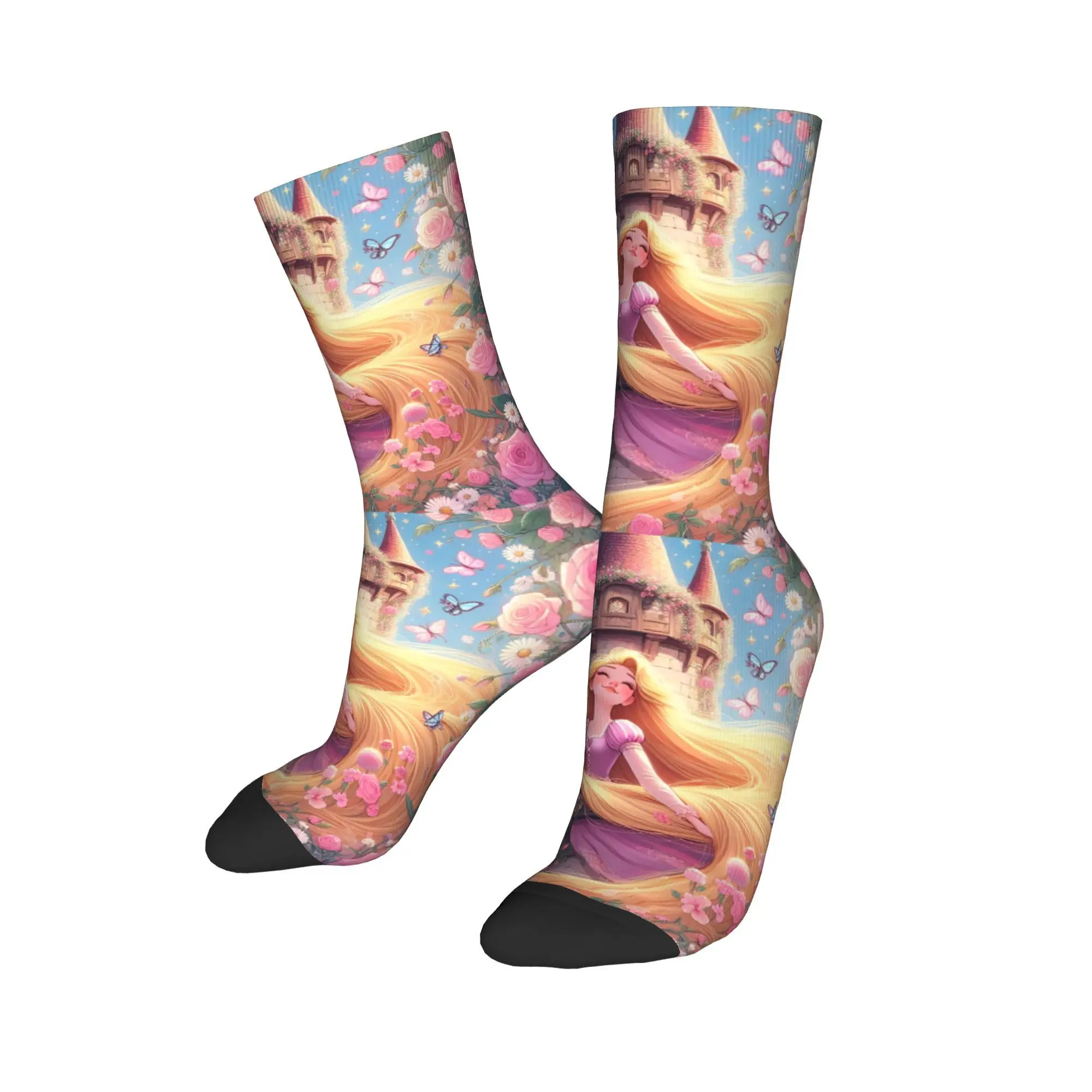 Colorful Tangled Princess Rapunzel Stockings Basketball Socks Beauty Cartoon Cute Polyester Long Socks for Unisex Breathable