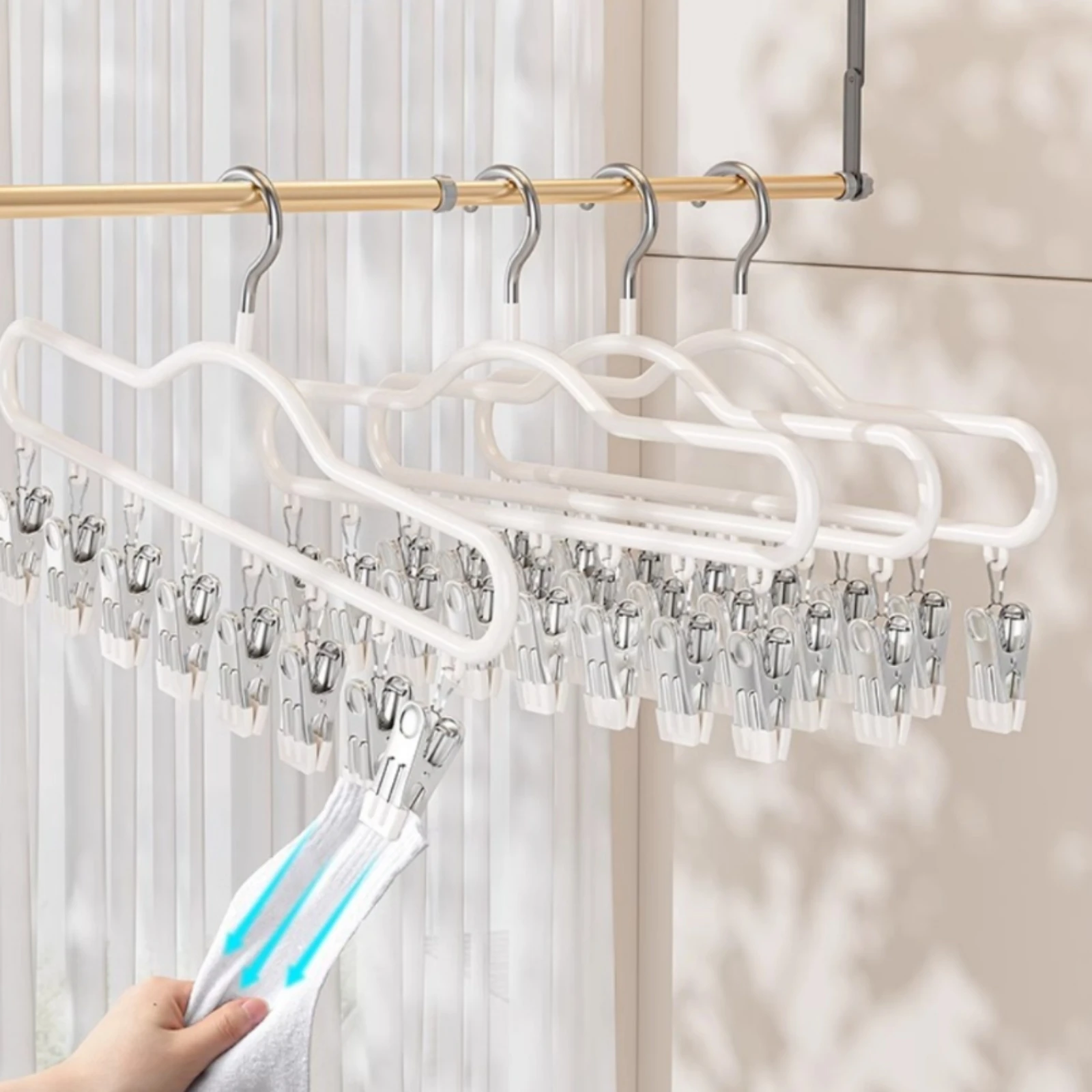 Clip Drying Hanger with 8 Clips Reinforced Hanging Clip Dryer with Hook Hanger Drying Rack with Clips Thickened Long-Lasting
