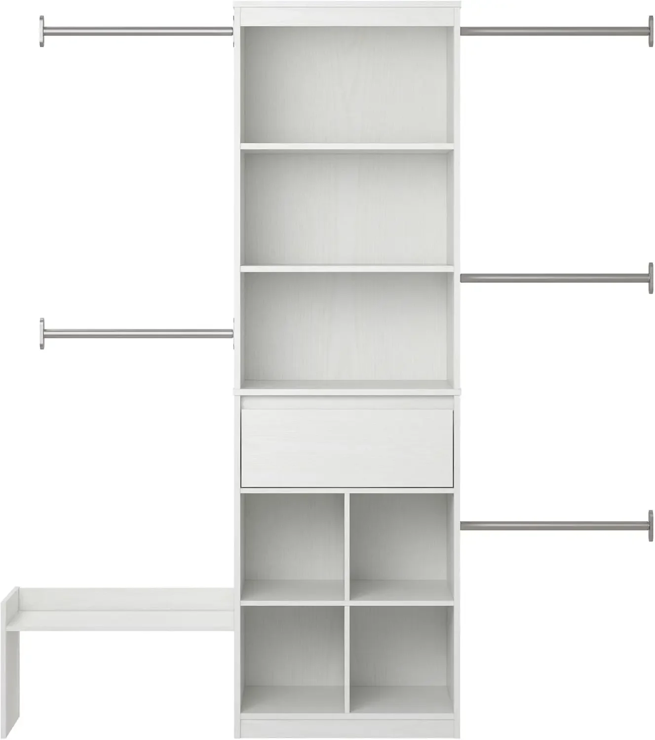 Grow with Me Verstellbares Schrank-Organizer-System für Kinder, 15,69" T x 95,44" B x 76,62" H, Weiß