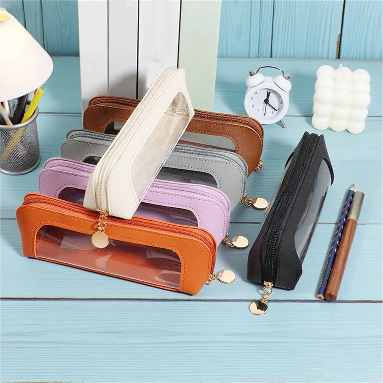 Transparent Window Pencil Case Multi Color Student Stationery Organizer Large Capacity Pen Bag School Office Stationery Holder