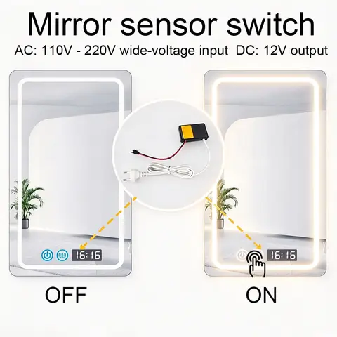12V 1A Capacitive Touch Sensor Module, Bathroom LED Mirror Touch Switch for Vanity Mirror LED Light, 1 Pack