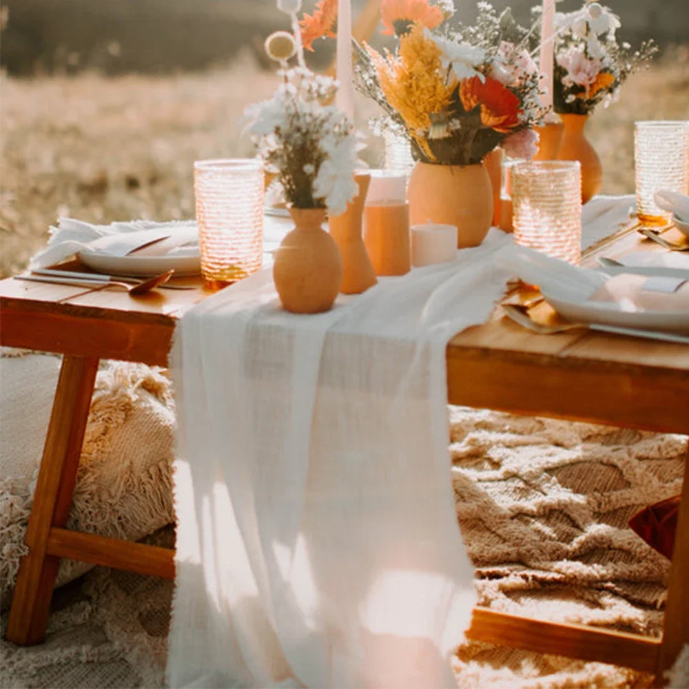 Personalize Vintage Wedding Table Runner,Retro Burr Texture Dining Table Path,Cotton Gauze Kitchen Dinner Chair Decoration