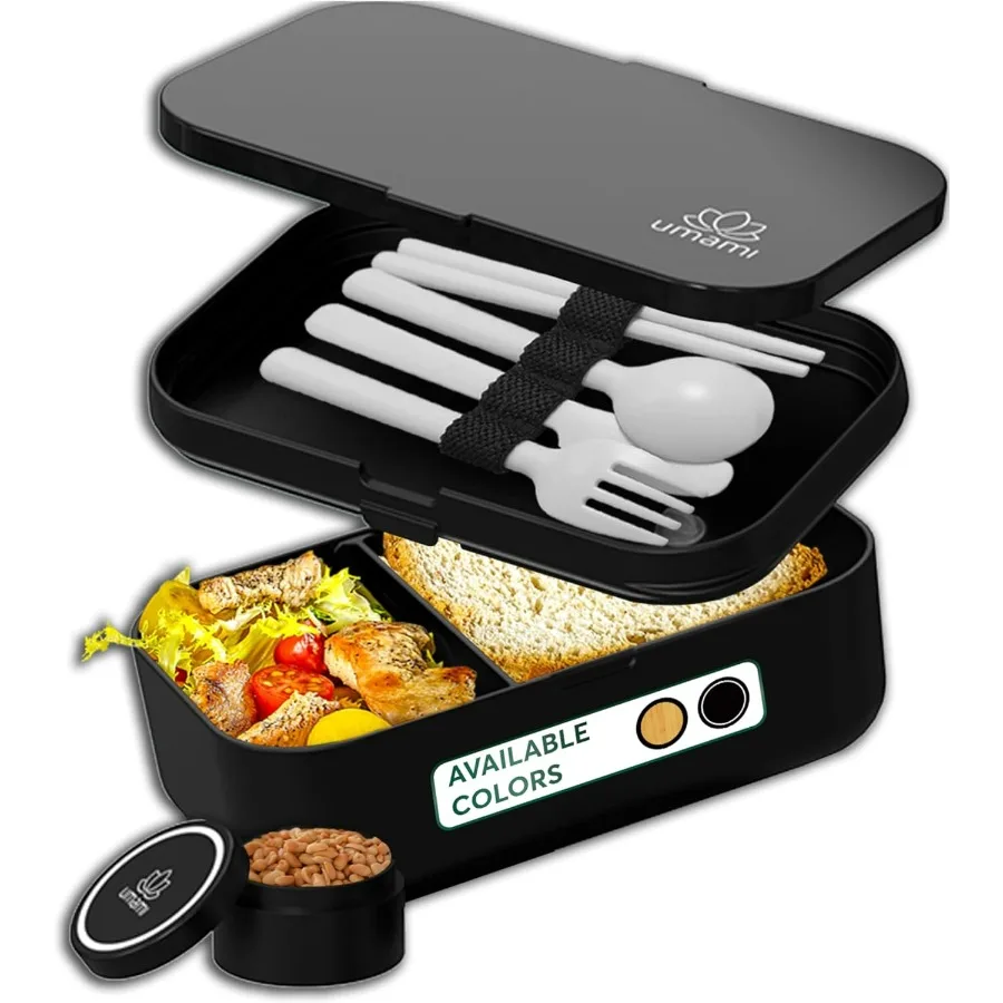 

Bento Box для взрослых Allin 1 с 4 посудами, 100 герметичных контейнеров для обеда в посудомоечной машине, безопасных для микроволновой печи для взрослых с 4 отделениями, черные