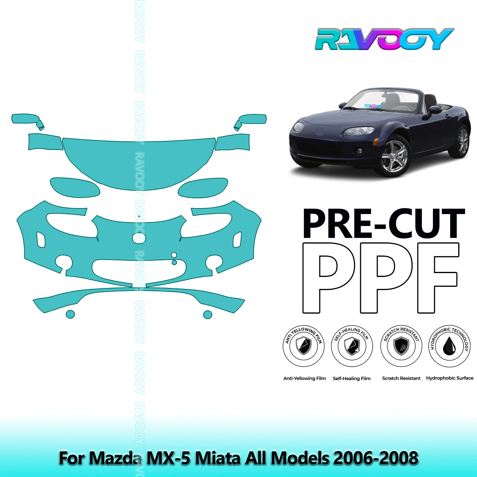 

8.5Mil Precut Paint Protection Film PPF Clear Bra Front Kit For Mazda MX-5 Miata All Models 2006-2008
