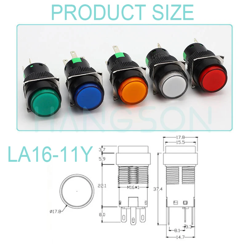 5PCS Round Button Switch,16MM Momentary Push Button Switch Self Locking LA16-11/AB6-M AC 250V 30A DC 30V 5A Round Button Switch