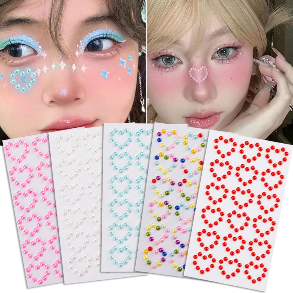 

1 Sheet Pearl Jewels Stickers DIY Nail Diamond Heart Pearl Face Sticker 3D Eyes Face Makeup Decoration Temporary Tattoos Decal