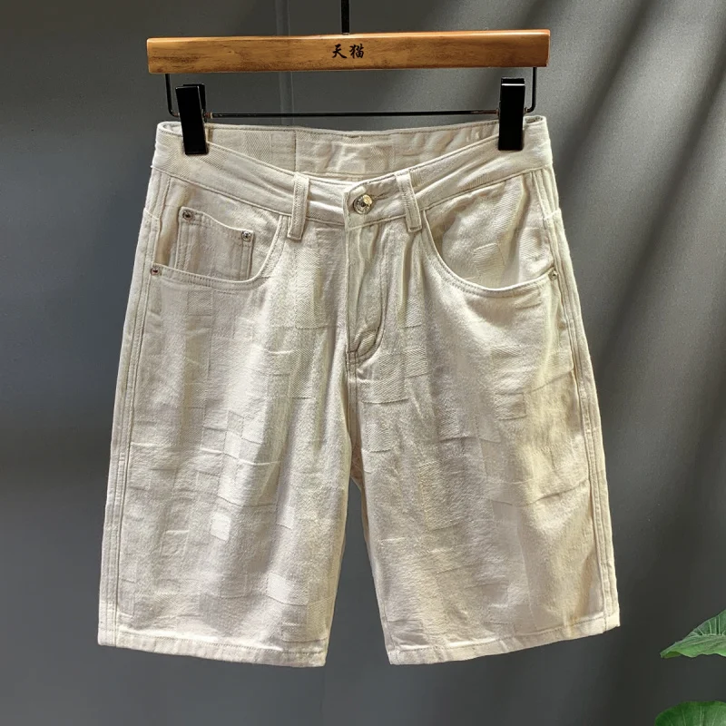 2025 summer new denim shorts for men, loose straight leg trendy fashion men's clothing, street casual five quarter pants