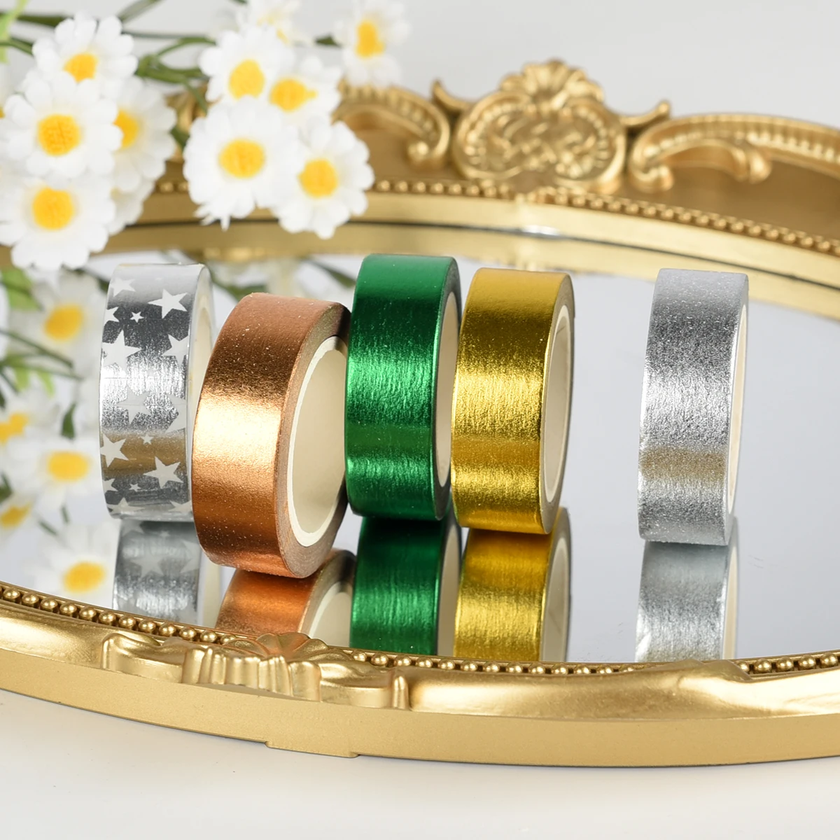 

15mm*10m Japanese Kawaii DIY Scrapbooking Tools Gold Foil Washi Tape Gold/Silver/Copper/Star/Green Color Masking Tape