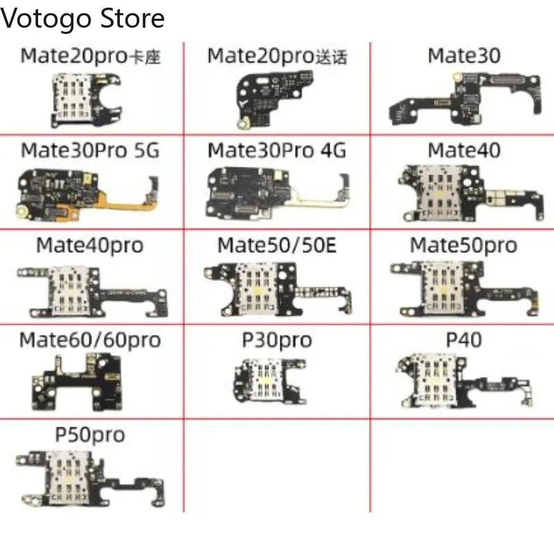 For Huawei P50 P40 P30 Pro Mate 30 40 50 60 70 80 Pro+ Plus Sim Card Reader Slot Tray Socket Microphone Flex Cable Board