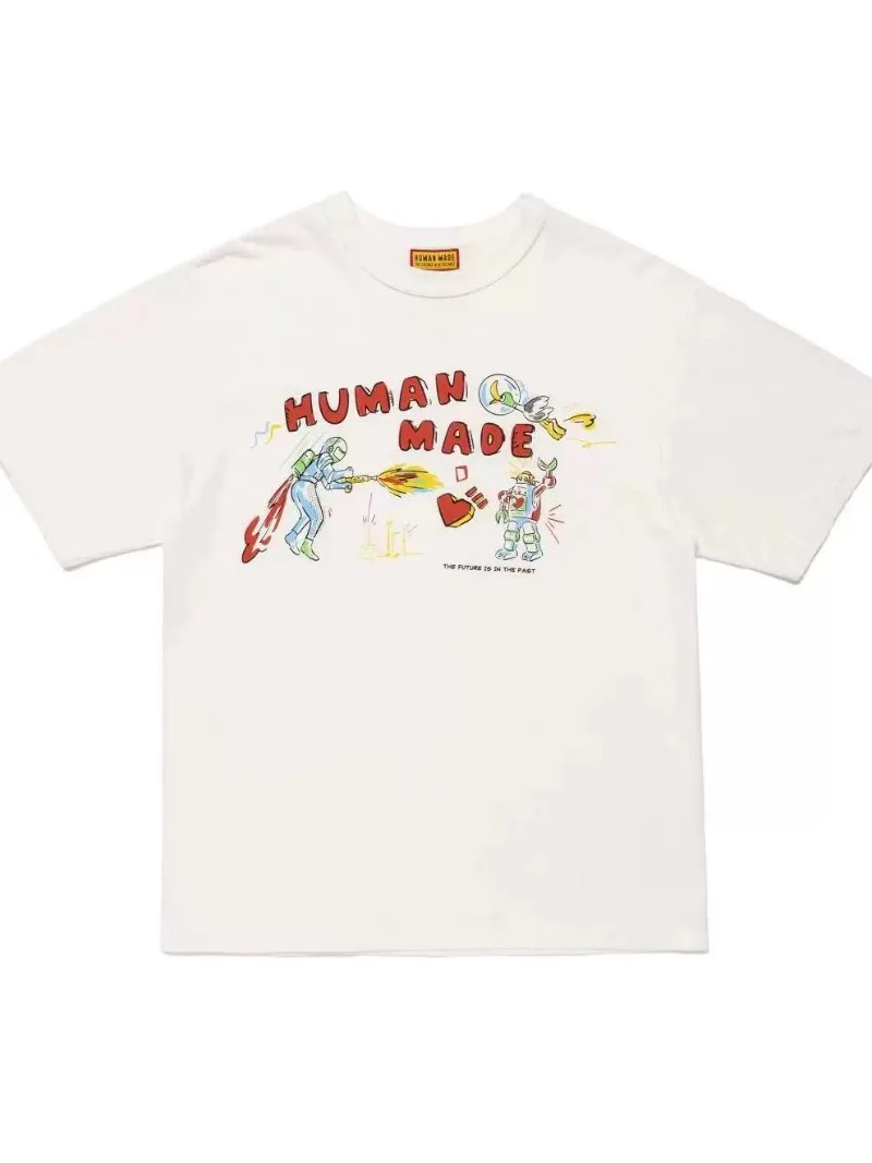 Human Made Hand-Drawn Graphic T-Shirt, Slub Cotton Tee for Unisex