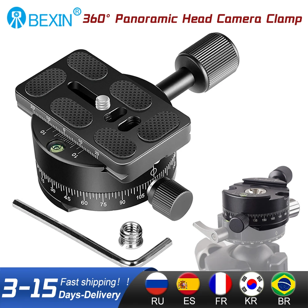 BEXIN 360° Tripod Head Camera Quick Release Clamp Panoramic Shooting Clamp Compatible with RRS/Arca-Swiss Quick Release Plate