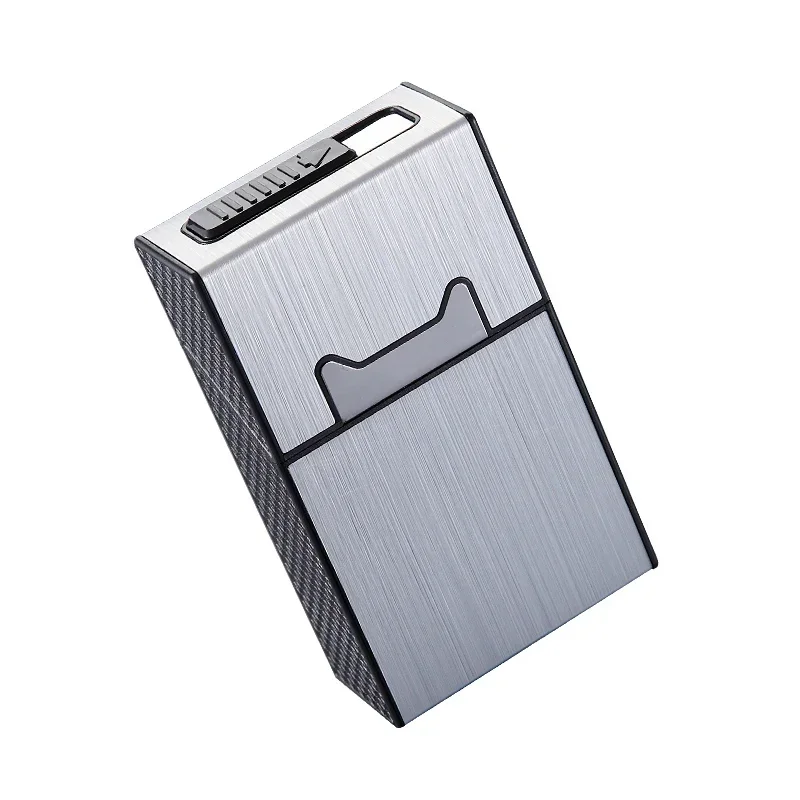 Classic Design 20pcs Aluminium Metal Cigarette Case with USB Lighter Rectangular Square Shape Custom Logo Printing