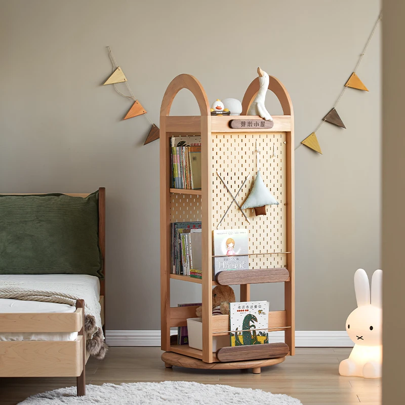 Turn around, bookshelf All solid wood rotating bookshelf 360-degree children's reading picture book shelf storage floor