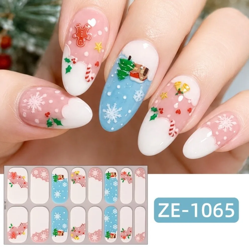 Nail Art Christmas Nail Sticker DIY Oval Press-On Nail Decoration Stickers Self Adhesive UV Semi-cured Santa Claus Nail Sticker