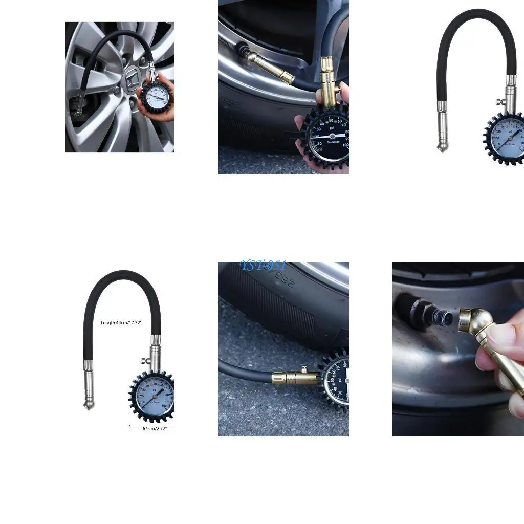 

E15A Tire Pressure Gauge with Hose 0-100PSI Tire Air Pressure Gauge Meter Tester