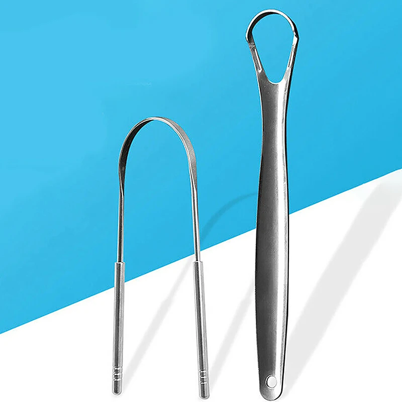 Raspador de lengua de acero inoxidable, limpiador de Metal plateado, respetuoso con el medio ambiente, cuidado bucal, herramienta fresca, cepillo de respiración reutilizable, 2 piezas