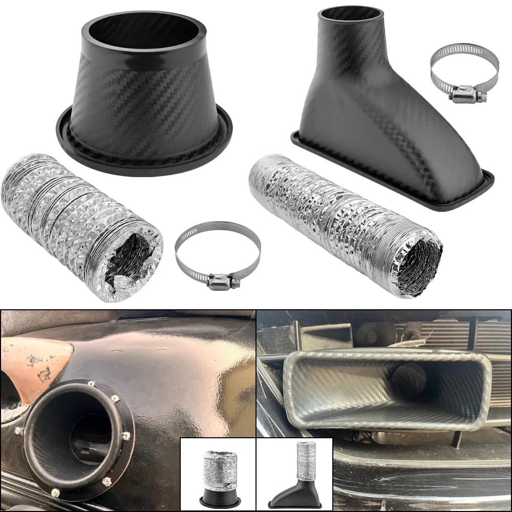 Universal Carbon Fiber modified ABS Square Round Car Front Bumper Turbo Funnel Turbine Inlet Air Intake Guide Telescopic Pipe Ki