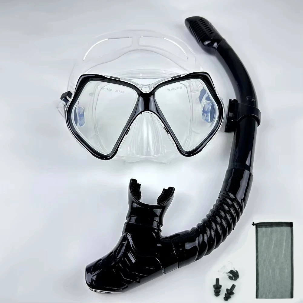 Dry Snorkel Set Diving Mask For Adults Tempered Glass Professional Panoramic Snorkeling Gear Swimming Training Snorkel Kit