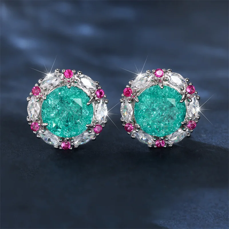 Weibliche niedliche grüne runde Stein clip ohrringe Charme silberne Farbe Hochzeits schmuck für Frauen
