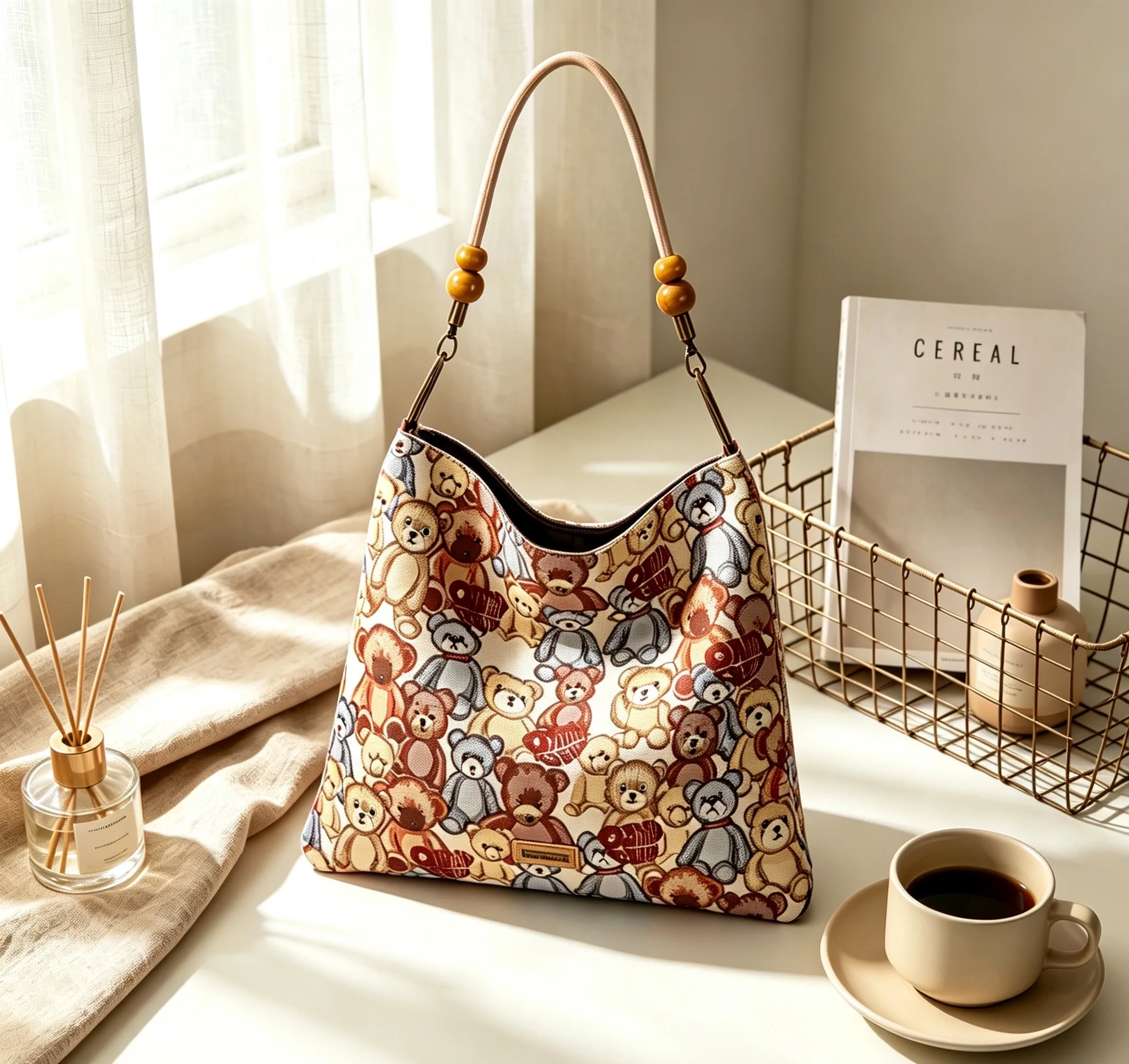 

Сумка-хобо Danny Bear с милым принтом медведя для женщин, винтажная холщовая сумка через плечо с ремешком из бисера, бесплатная доставка для ежедневных поездок