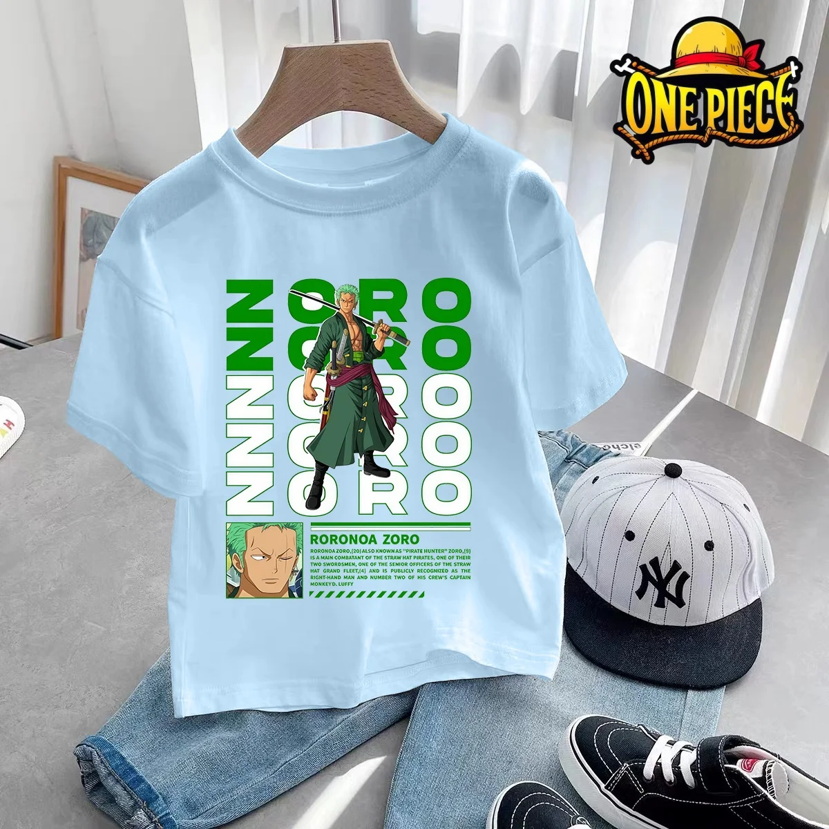 

Summer Zoro Luffy One Piece Childrens T Shirts Short Sleeve Tees Anime Top for Boy Girl Outdoor Fashion Clothes Birthday Gift