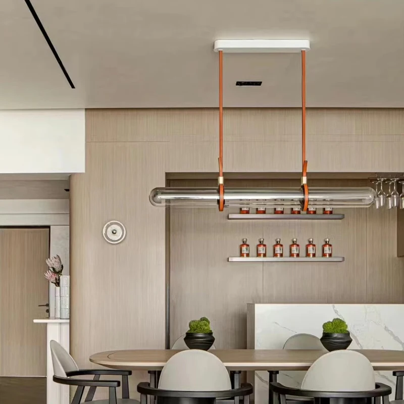 Modern Minimalist Leather Glass Designer Luxury Long Pendant Light Led For Dining Room Bar Kitchen Home Decor Lamparas Lustres