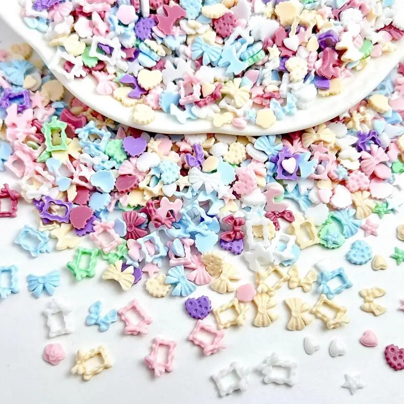 50PCS 3D Macaron Heart Bow Nail Charms Resin Butterfly Flowers Nail Art Decoration Accessories for DIY Manicure Crafts