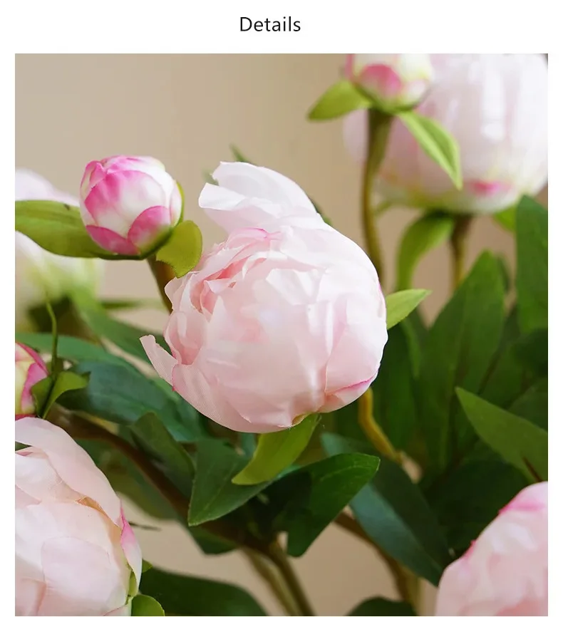 10 Stück/Set Künstliche Zweikopf-Pfingstrosen, Kunstblumen, Hochzeitsstrauß, Seidenblume, Heimdekoration, Blumenarrangement, Künstliche Pfingstrose – Detail 8