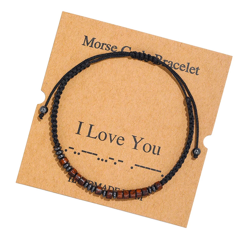 Fashion I Love You Morse Code Bracelet Handmade Adjustable Wooden Beads For Women Men Valentine's Day Jewelry