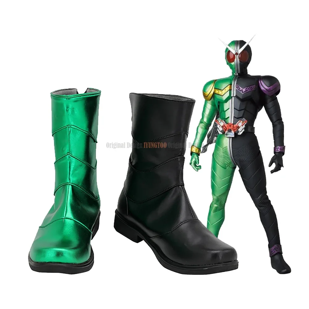 

Masked Rider W Green Black Shoes Cosplay Kamen Rider W Customized Boots Cosplay for Unisex