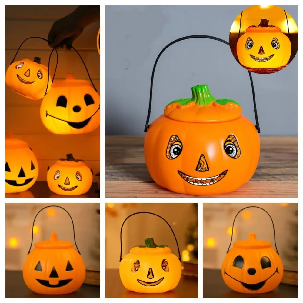 مع غطاء فانوس اليقطين للهالوين، خدعة أو علاج دلو اليقطين البلاستيكي المحمول، علبة حلوى الهالوين #4