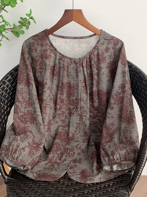 

Винтажный льняной топ с эффектом похудения, свободный женский модный повседневный топ с круглым вырезом на пуговицах, длинный све