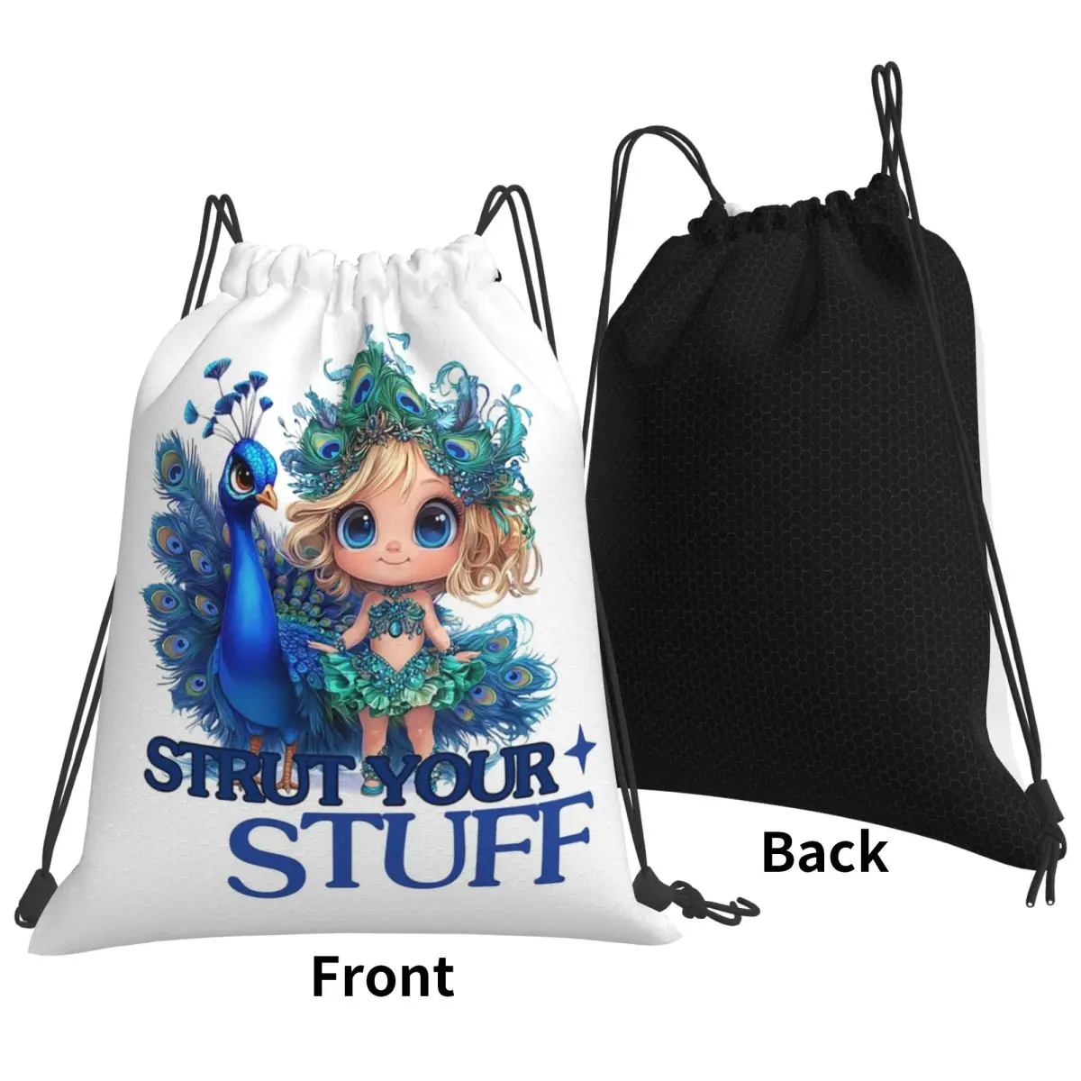 Peacock Majestic Bird. Strut Your Stuff Backpacks Multi-function Drawstring Bundle Pocket Sundries Bag Book Bags for Man Woman