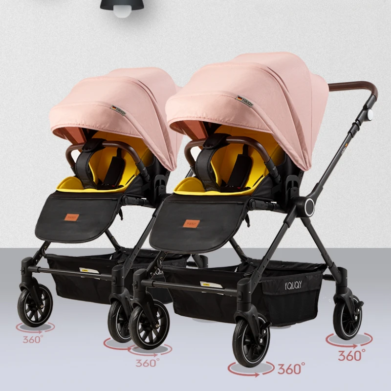 Poussette bidirectionnelle pour jumeaux, poussette légère pour nouveau-né, voiture de luxe pour bébé, assise et inclinable, vue haute