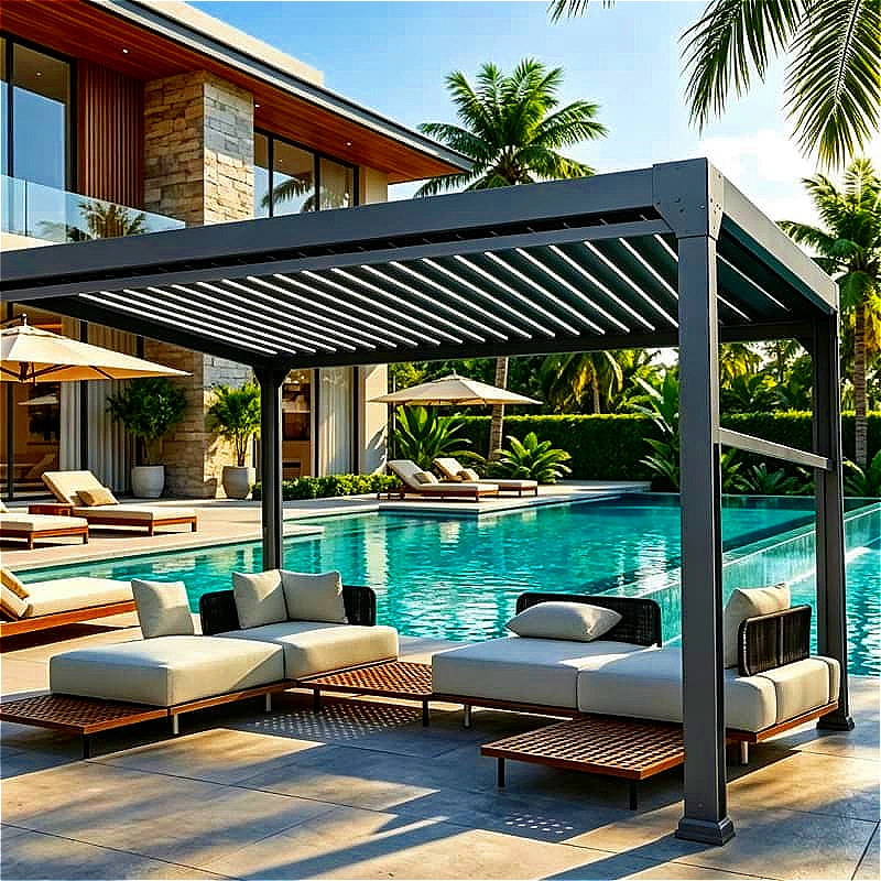 Exhibition Pergola 4x4m Aluminum Motorized Louvered Waterproof Roof For Patio Garden Backyard Carport Gazebo Customized